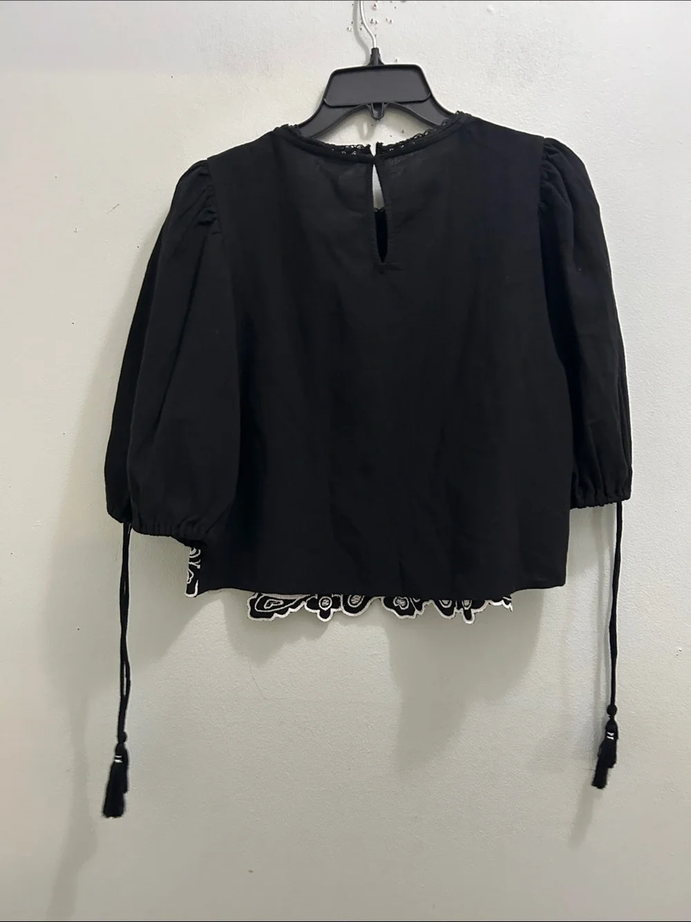 Zara Black Blouse with White Floral Embroidery